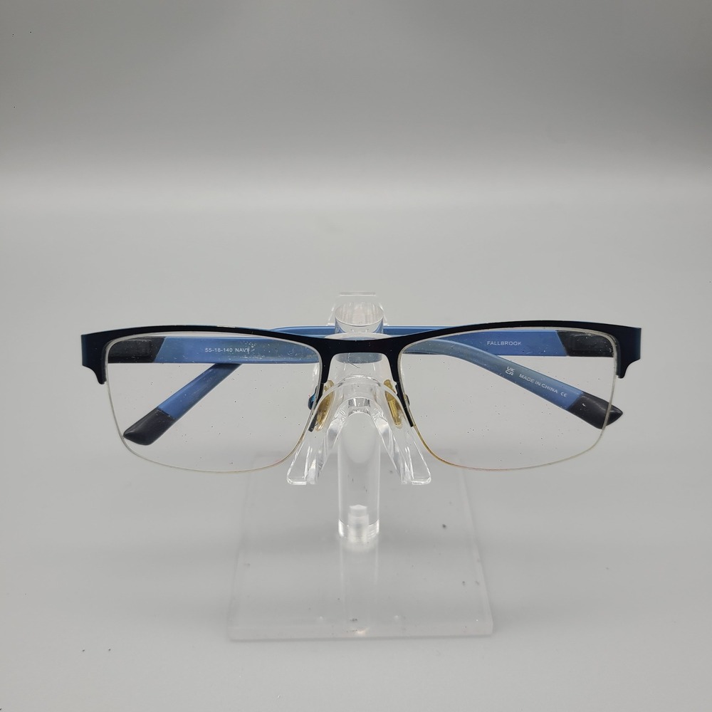 Bulova Fallbrook Navy Blue Semi Rimless Rectangular Eyeglasses Frames 55-18-140